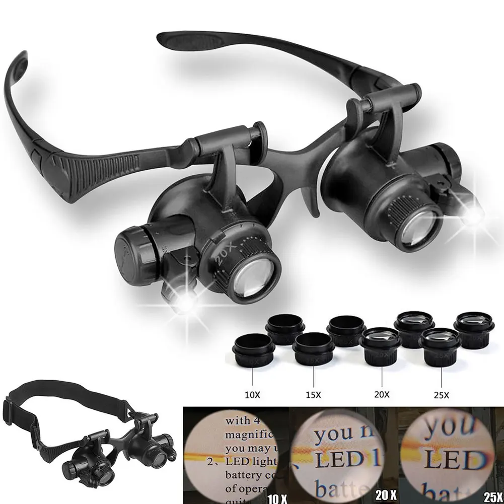 2019 LED Magnifier Dvojno Oči Loupe Očala, Ure/Popravila Elektronskih Nakit Enih 10X 15X 20X 25X Objektiv