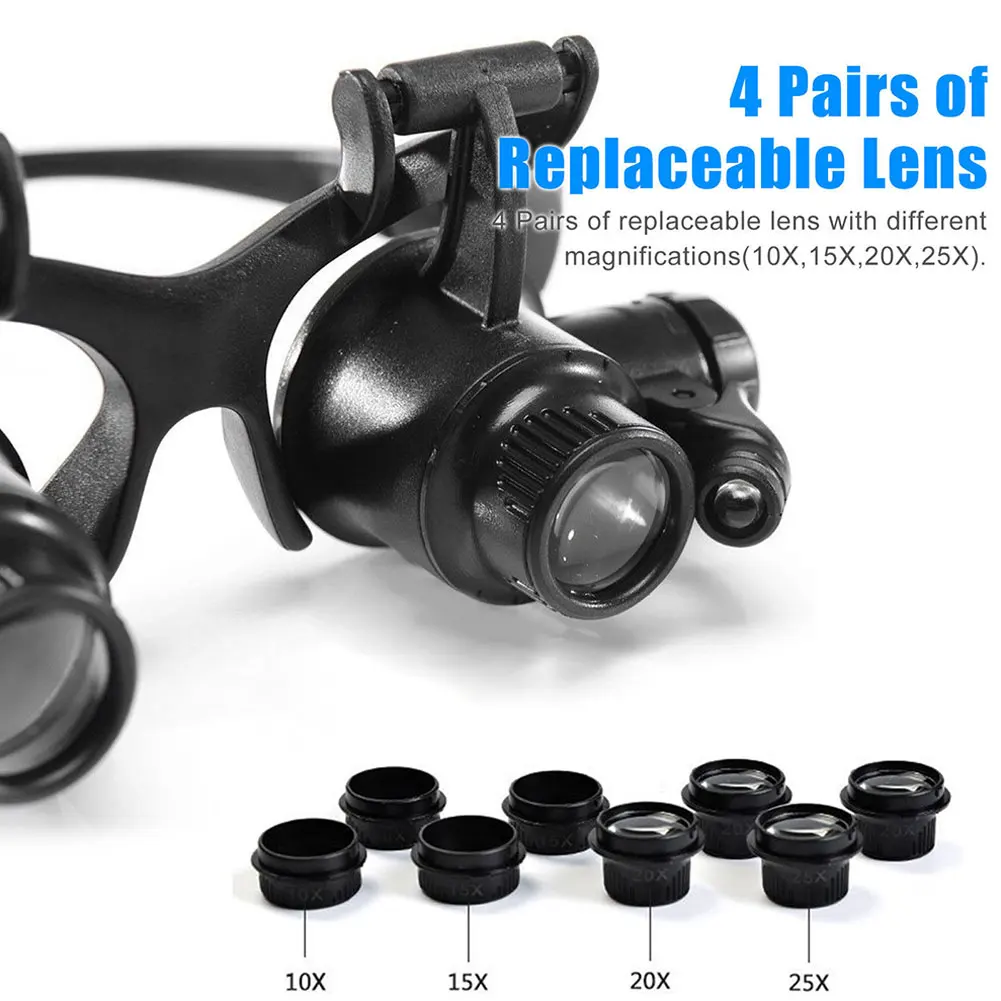 2019 LED Magnifier Dvojno Oči Loupe Očala, Ure/Popravila Elektronskih Nakit Enih 10X 15X 20X 25X Objektiv