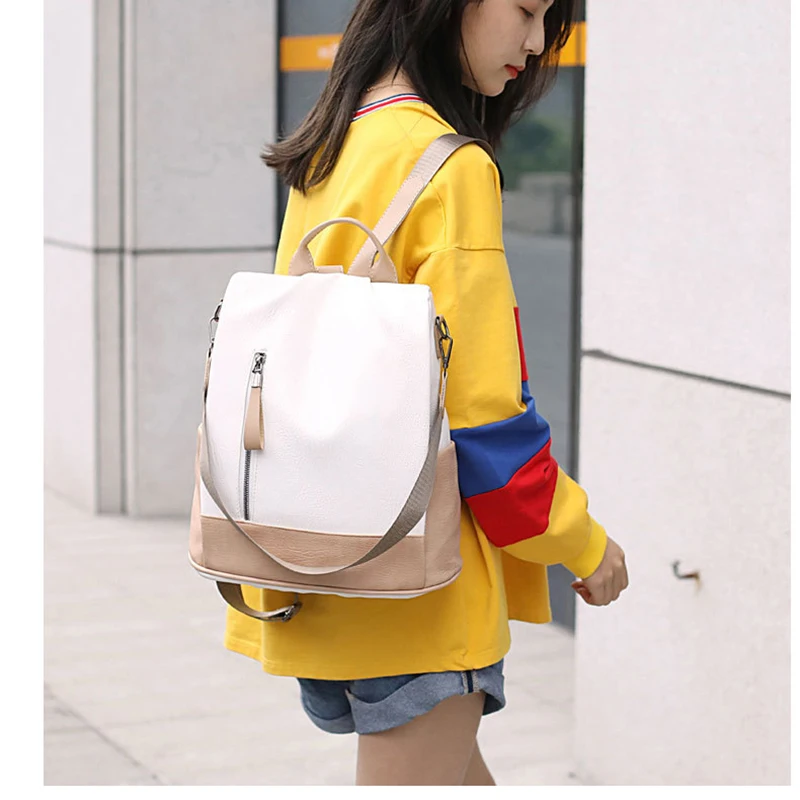 2019 moda kontrast barve, ženske, nahrbtnik za šolo slog usnje enostavno oblikovanje priložnostne nahrbtnik ženske shoulde barvita vrečko