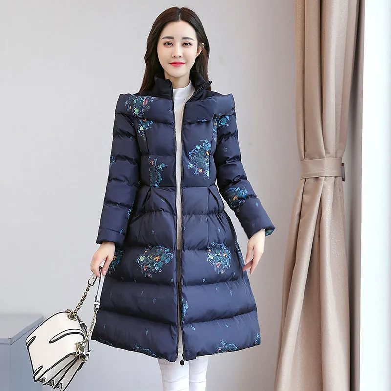 2019 Moda pozimi, tiskanje bombaž jakna ženske A-line topel plašč priložnostne dolgo bombaž-padded jakna ženske Plus velikost vrhnja oblačila 2970
