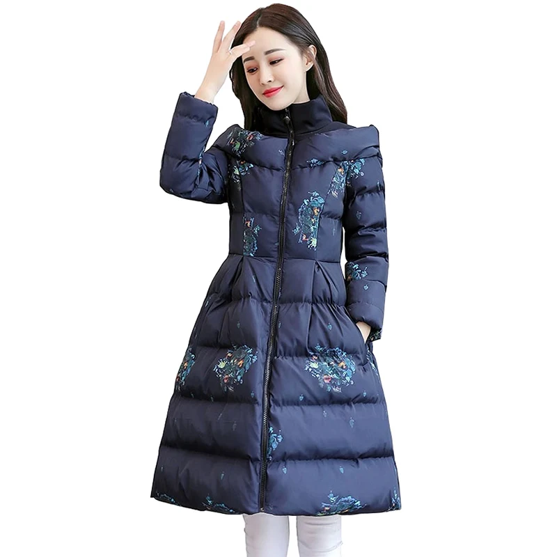 2019 Moda pozimi, tiskanje bombaž jakna ženske A-line topel plašč priložnostne dolgo bombaž-padded jakna ženske Plus velikost vrhnja oblačila 2970