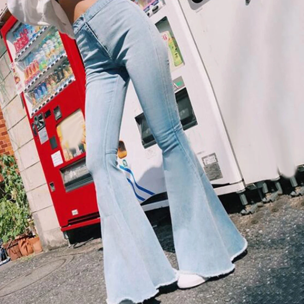 2019 Moda za Ženske Barva Seksi Visoko Pasu Slim Bell-dna Traper Hlače Hlače za Ženske Jeans
