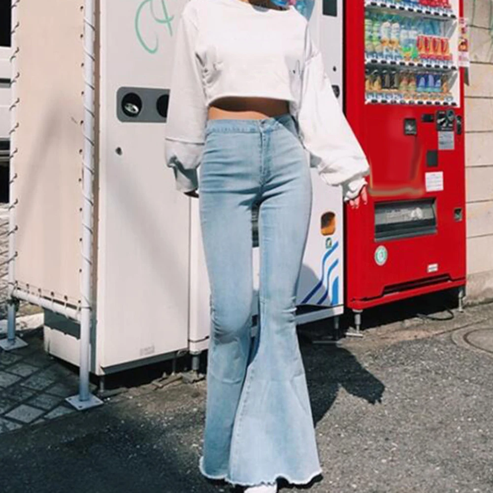2019 Moda za Ženske Barva Seksi Visoko Pasu Slim Bell-dna Traper Hlače Hlače za Ženske Jeans