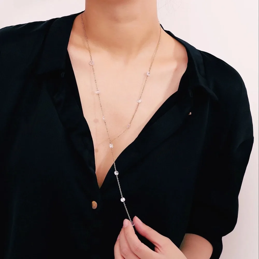 2019 Nov modni Y obliko dolge ogrlice z občutljivo krog cz kaplja čar Dolgo Obesek verige seksi ogrlica za ženske Boho Dragulj
