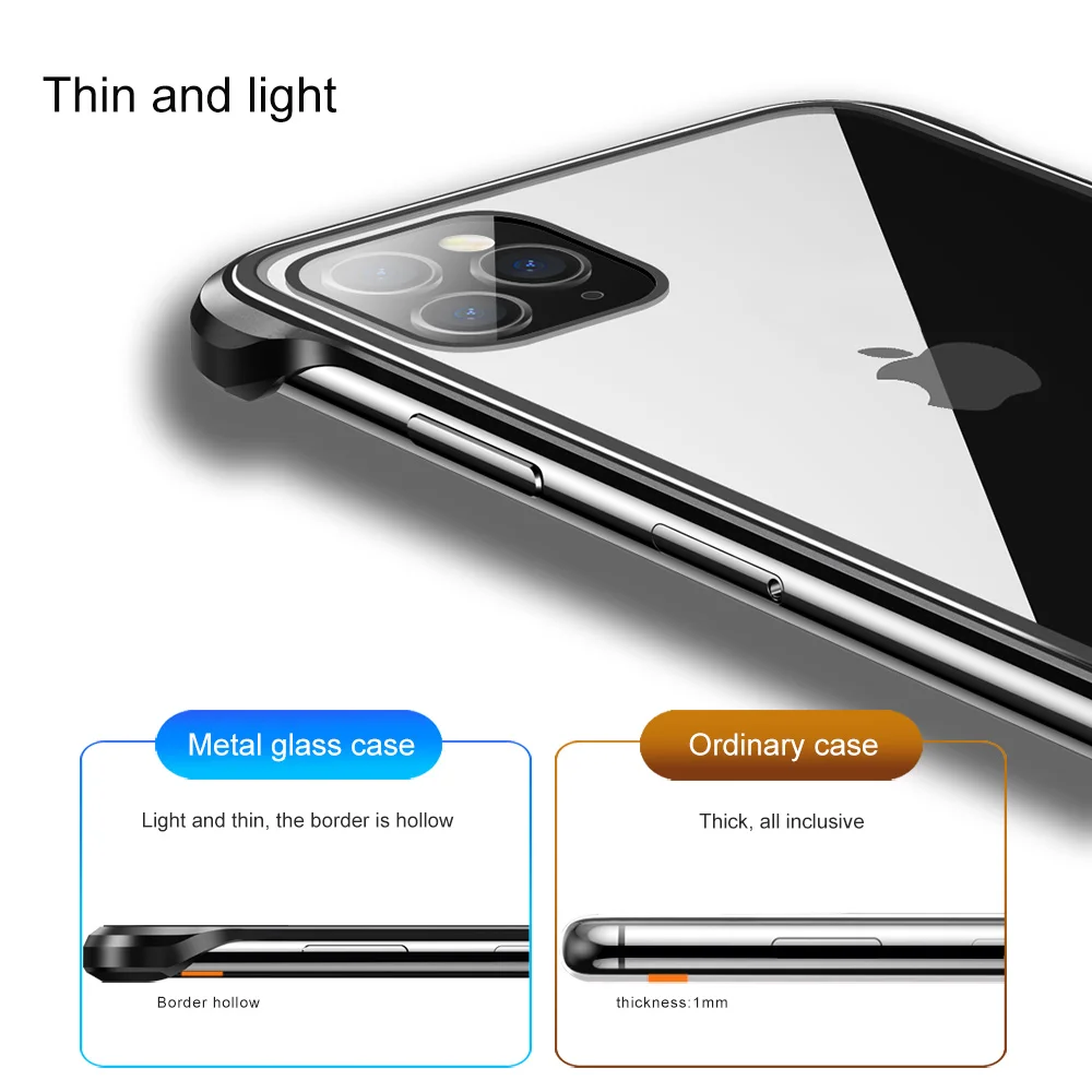 2019 Nove Kovine, kaljenega stekla primeru telefon za iPhone11 11 pro Primeru za iPhone 11 pro max preprost, pregleden shockproof zadnji pokrovček