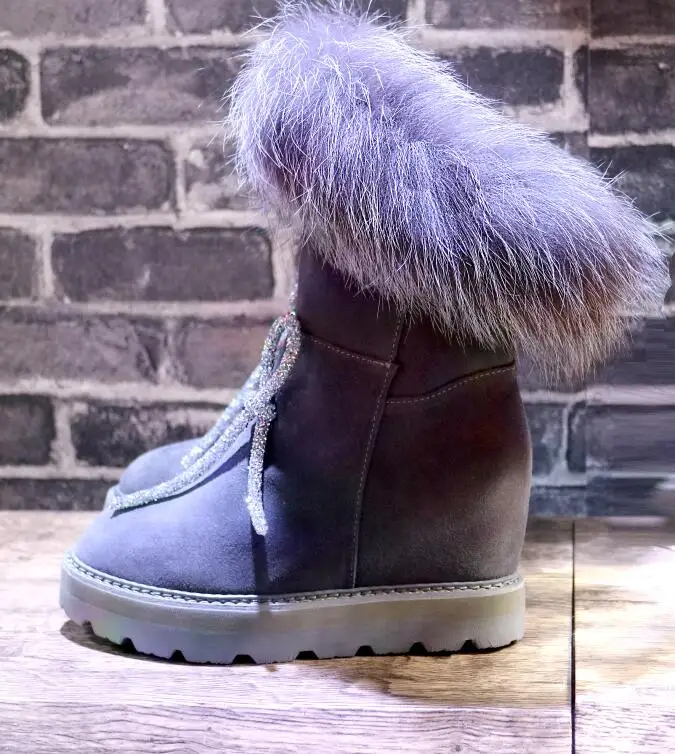 2019 nove zimske nepremočljive platformo povečala 8 CM sneg škornji ženske škornji non-slip debelo dno silver fox terry