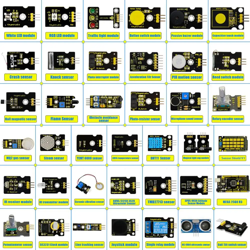2019 NOVO!Keyestudio Nov Senzor Starter Kit V2.0 37 1 Polje Z (Mega 2560 Odbor) za Arduino Kit