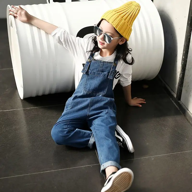 2019 Novo Modno Jesen otroških Oblačil Dekleta Jeans Priložnostne Jumpsuits Modrega Jeansa Kombinezon Veliki Otroci Dolgo Suspender Hlače W31