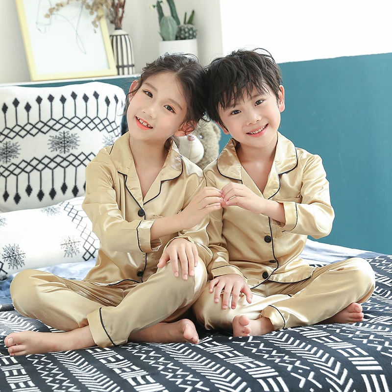 2019 novo Poletje Otrok dolgo oplaščeni svileno Pižamo nastavite dekleta Sleepwear baby Loungewear Otroci pijamas Homewear Fantje Pyjama obleko