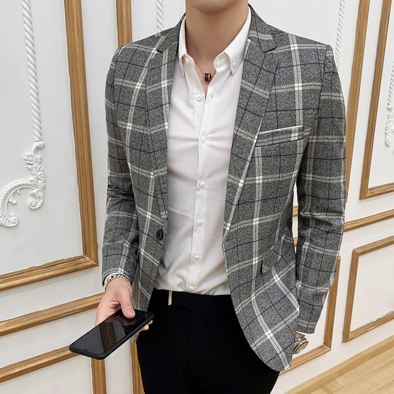 2019 pomlad klasičnih kariran moški Jopič Britanski Slim business casual obleko, jakno moda za moške eno sponko poroko jakna M-3XL