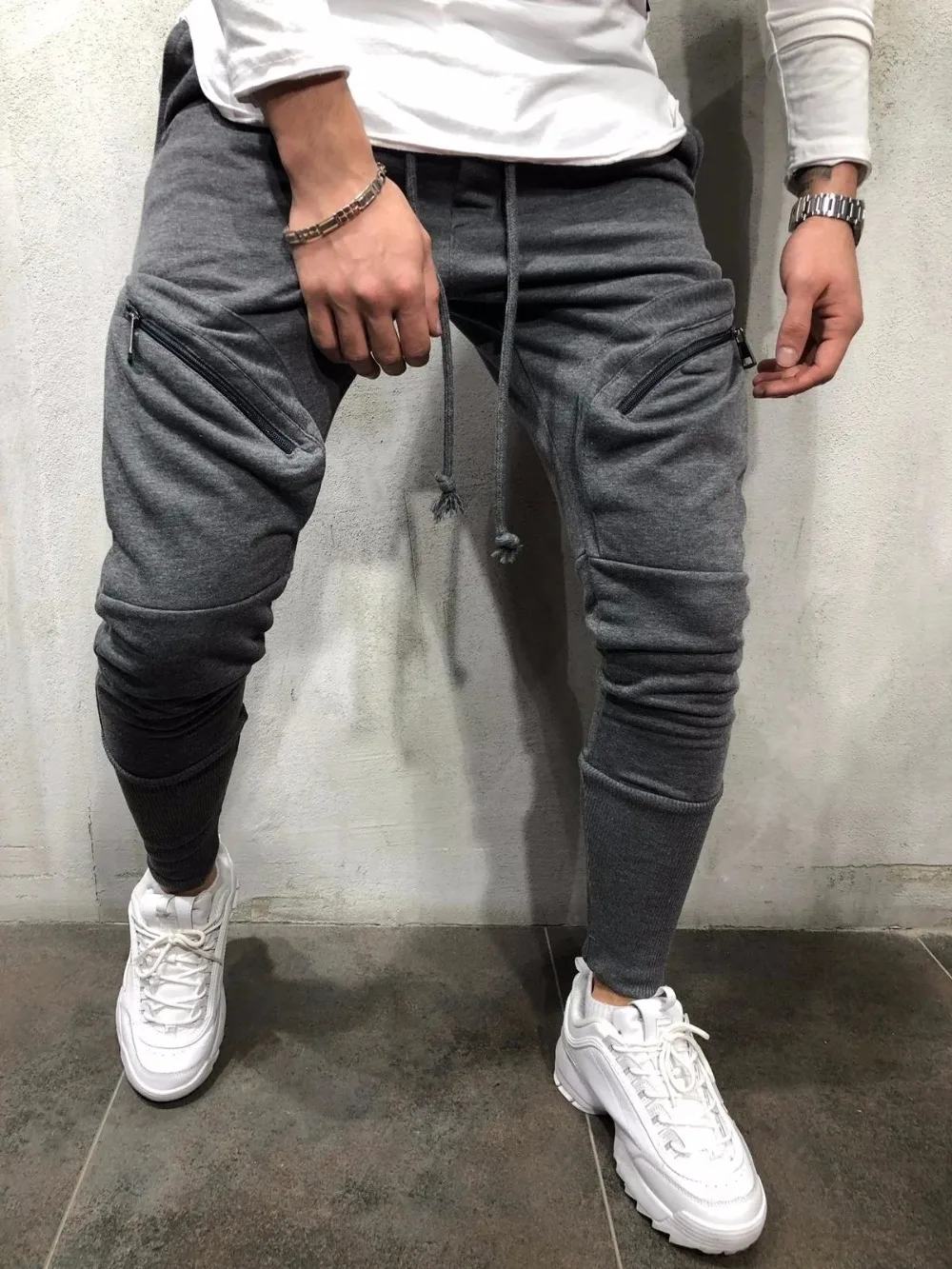 2019 ROUYHUAL Nove multi-žep majhna stopala moške privezan priložnostne športne hlače nositi sweatpants