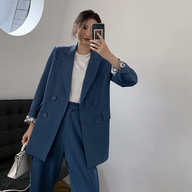 2019 vzletno-pristajalne Steze ženski Blazer Moda Obleko Urad Ženske Enotne Obleke, Hlače 2 Kos Določa Kostum Femme High Street