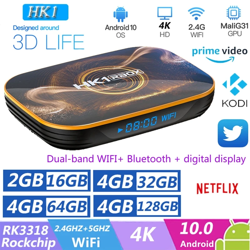 2020 Android 10 TV Box Hk1 Max 4GB 128GB TVbox Smart TV BOX Rockchip RK3318 4K 60fps USB3.0 Google PlayStore Youtube Set top Box