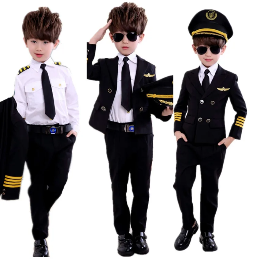 2020 Dan Otrok Pilotni Enotno Stevardesa Cosplay Halloween Kostumi Za Otroke Prikrivanje Dekle, Fant Kapitan Zrakoplova Fancy Obleke