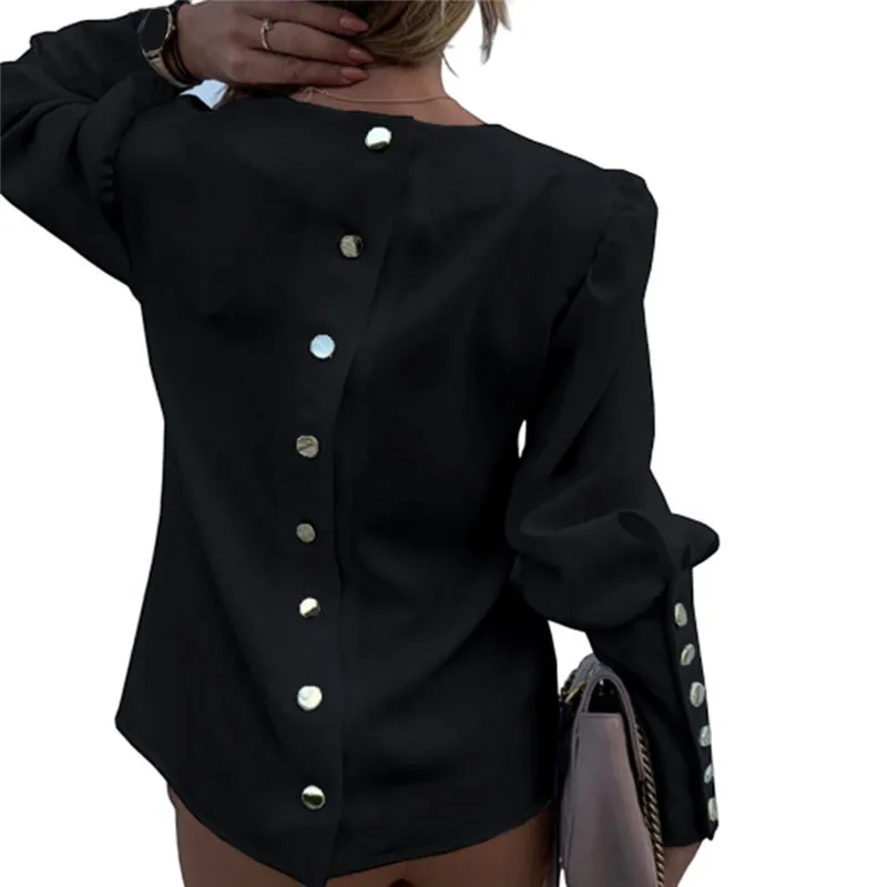 2020 Delo Obrabe Ženske Bluze Z Dolgimi Rokavi Nazaj Kovinski Gumbi Majica Priložnostne O Vratu Natisnjeni Plus Velikost Vrhovi Padec Bluzo Padec Ladijskega Prometa