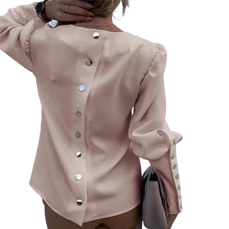 2020 Delo Obrabe Ženske Bluze Z Dolgimi Rokavi Nazaj Kovinski Gumbi Majica Priložnostne O Vratu Natisnjeni Plus Velikost Vrhovi Padec Bluzo Padec Ladijskega Prometa