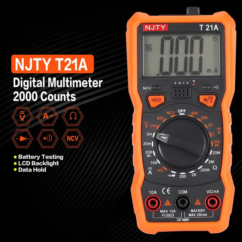 2020 Digitalni Multimeter NJTY T21A DC/AC Napetost Tekoči Meter Ročni Ampermeter Ohm Diode NKV Tester 2000 Šteje Multitester Nova