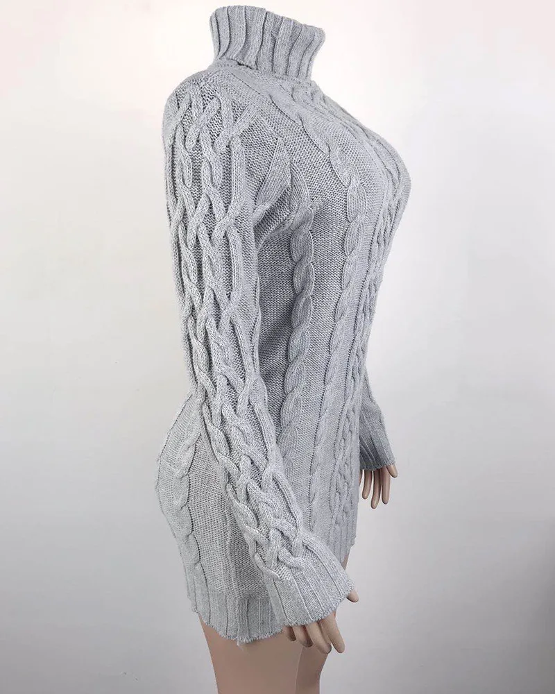 2020 Dolg Rokav Plesti Pulover Obleko Ženske Turtleneck Jeseni, Pozimi Kaki Sivo Ohlapno Prevelik Priložnostne Mini Obleke
