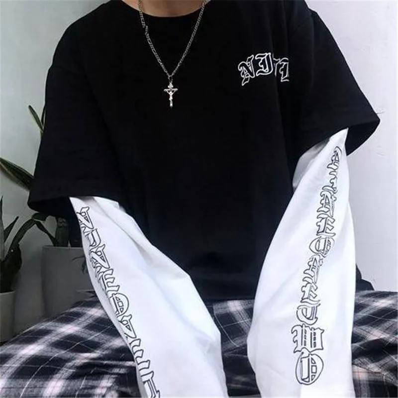 2020 Japonska Harajuku Black Hip Hop T-majice Moške Ženske Spomladi Nekaj Dolg Rokav Svoboden T Shirt Priložnostne Pismo Tiskanja Tshirts Dekleta
