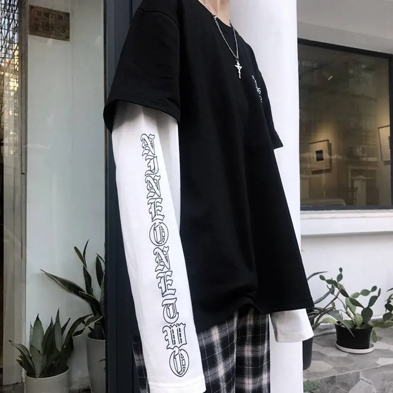2020 Japonska Harajuku Black Hip Hop T-majice Moške Ženske Spomladi Nekaj Dolg Rokav Svoboden T Shirt Priložnostne Pismo Tiskanja Tshirts Dekleta
