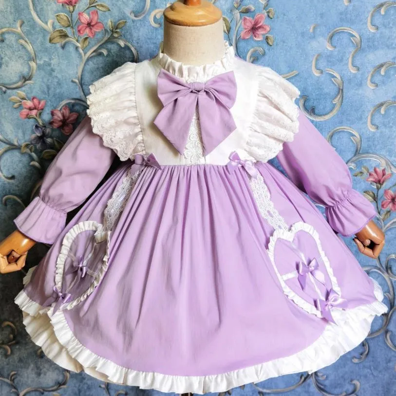 2020 jeseni baby dekle letnik španski lolita princess oblačenja otroci vijolično lok žogo obleke oblačenja