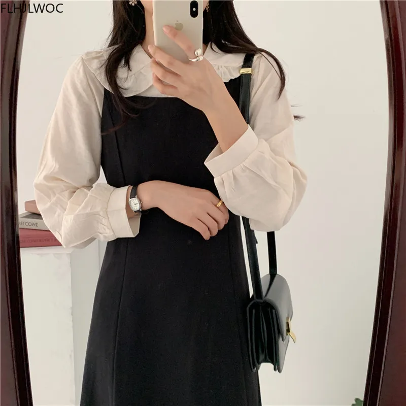 2020 Jeseni Jeseni prišlekov Elegantna Moda korejski Obleki brez Rokavov Zanko Slip oklepaji suspender Trdna Črno Srajco Obleke Obleke