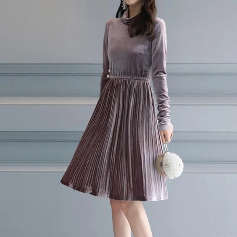 2020 Jeseni Korejski Slog Ženske Obleke Žamet Elegantno Linijo Poln Rokav Dame, Obleke Za Delo Urada Femme Vestidos