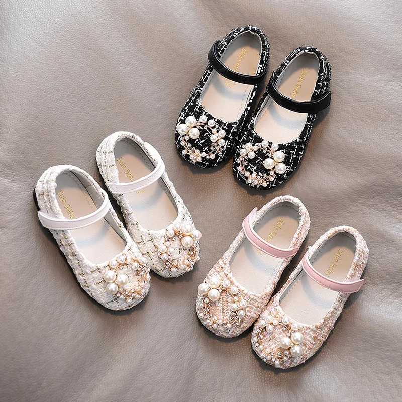 2020 Jeseni novo dekle usnjeni čevlji ravno čevlji, majhna dišava pearl princesa korejska različica nosorogovo baby čevlji modni PU