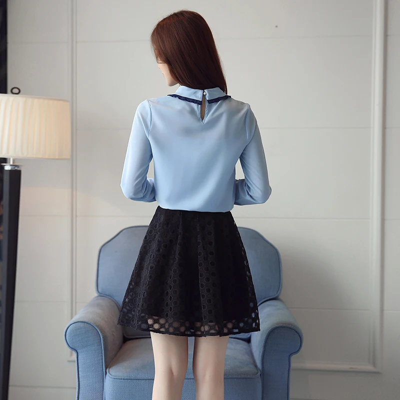 2020 jeseni novo pisarno stojalo ovratnik bowknot majica dolgi rokavi korejski šifon shirt ženski vezenje okrasnih zgornji deli oblacil ženske