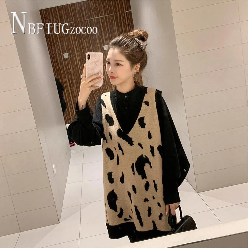 2020 Jeseni, Pozimi Moda Za Ženske Določa Leopard Pletenje Majice In Črno Bluzo Ženski Kompleti