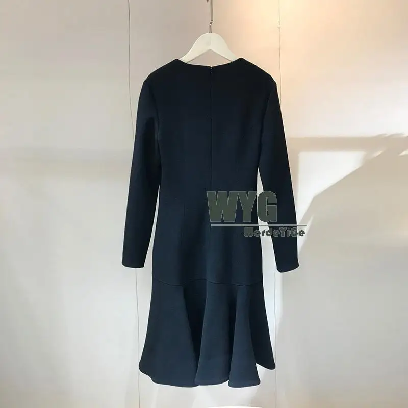 2020 Jeseni Vrhunska Modna Oblikovalka Slog Globoko Proti-Vrat Dolg Rokav Dame Elegantno Črno Vintage Obleke Mermard