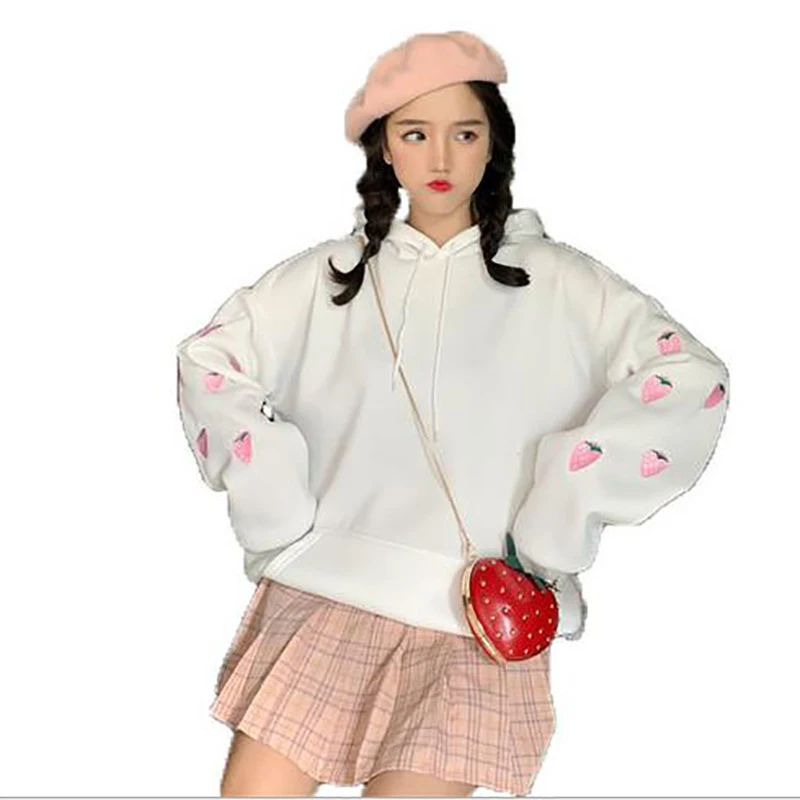 2020 Jeseni Ženska Oblačila Hoodies Cute Teen Harajuku Jagode Pastelnih XXL Prevelik Ohlapen pulover s kapuco za Prosti čas za Dekleta