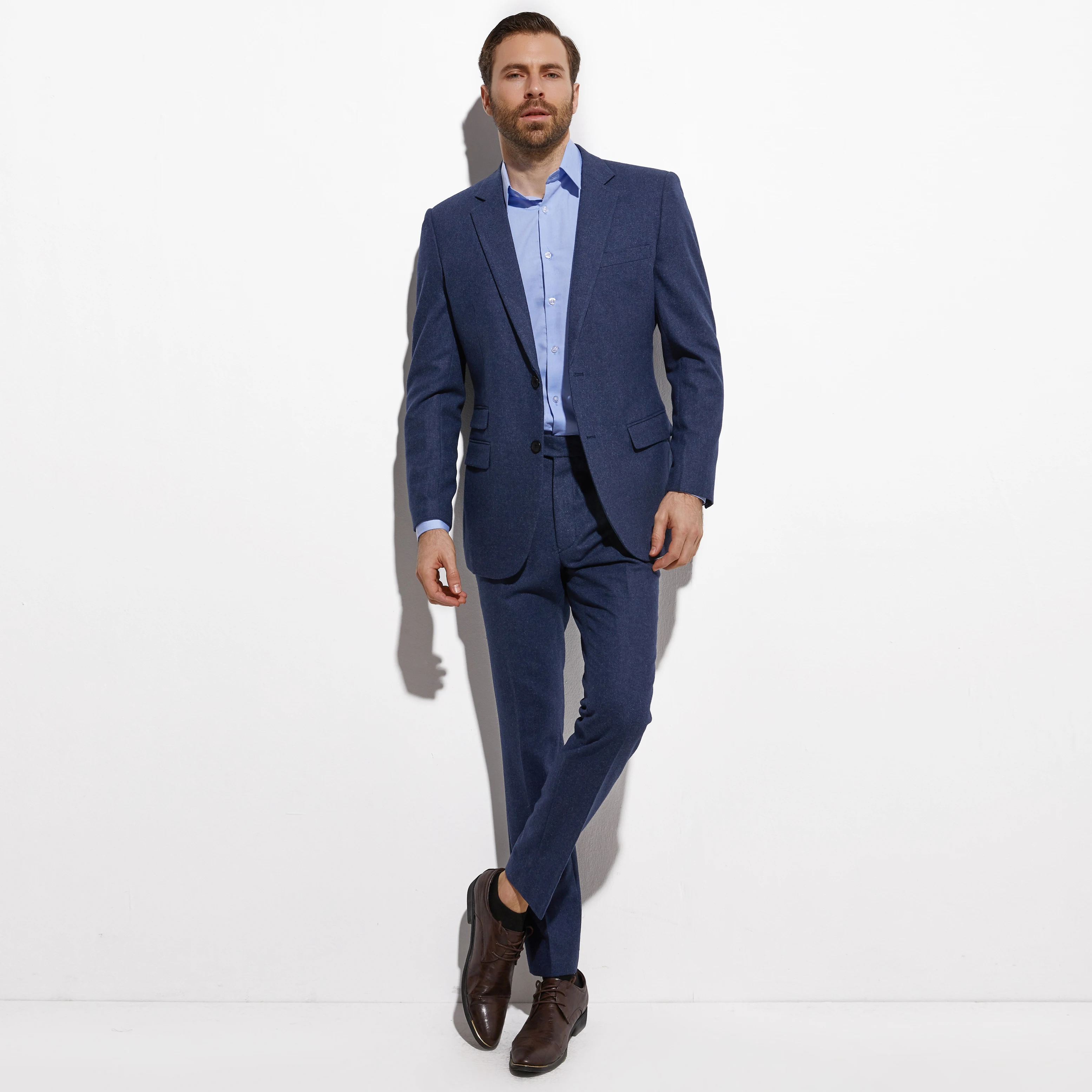 2020 Krasen Slim Temno Modra Flanela obleke Za Moške Meri Moških Modro Obleko, Toplo Modni Slog Poslovne Obleke, Z Vozovnico, Pocke