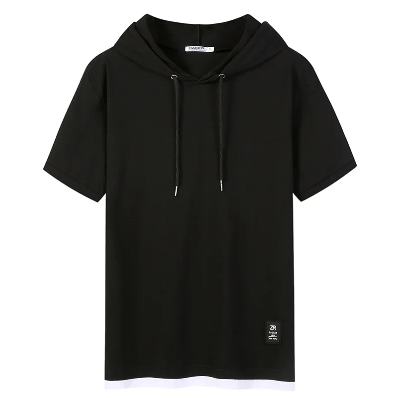 2020 kratek sleeved majica s kratkimi rokavi moški hooded priložnostne svoboden poletje nova barva šivanje ponaredek dva-kos bombaža hooded T-shirt