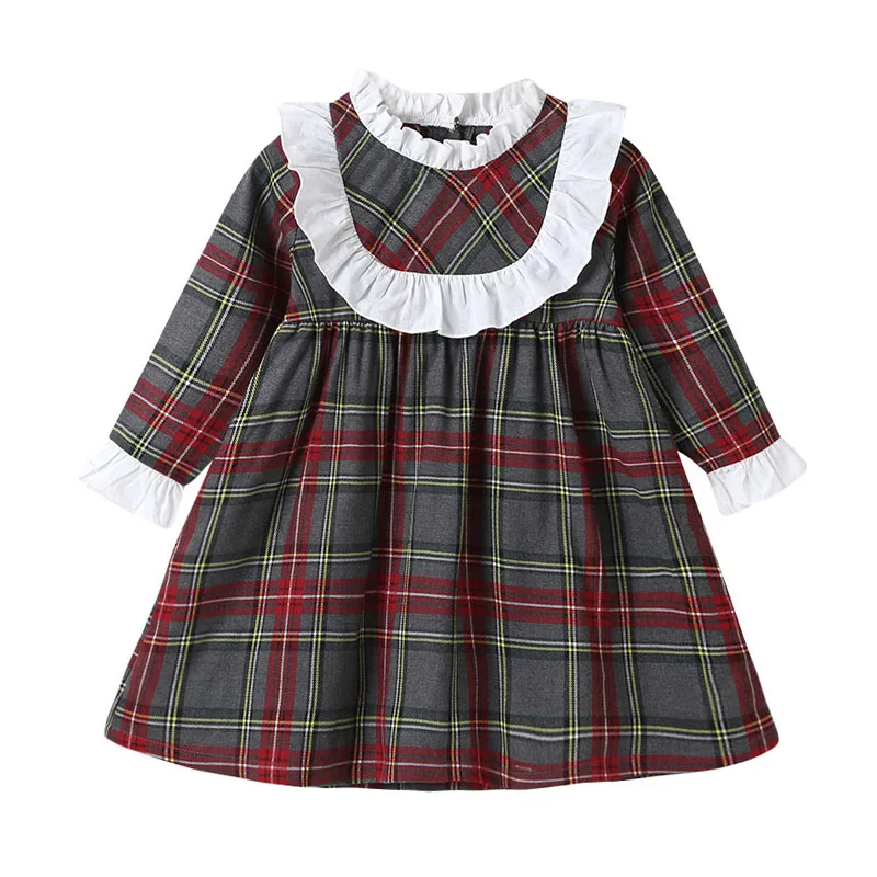 2020 Lepe Jeseni Otroci Oblačila Bele Ruffle Ovratnik Baby Princesa Obleko Malčka Dekleta Visoko Pasu Obleko Mozaik Otroci Oblačila