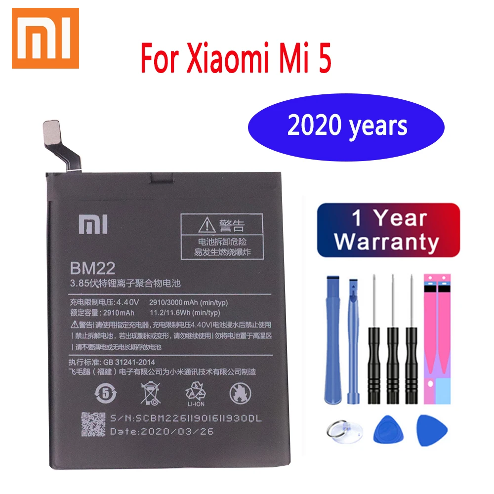2020 let Prvotne BM22 Baterijo 3000mAh za Xiaomi Mi 5 Mi5 M5 Visoke Kakovosti Telefon Zamenjava Baterije Paket Brezplačno Orodje
