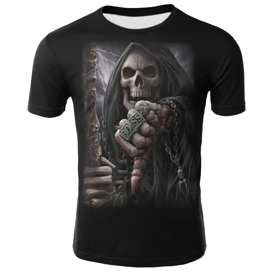 2020 Lobanje majica s kratkimi rokavi Moški Skeleton T-shirt Punk Rock Tshirt Pištolo T srajce 3d Print majica s kratkimi rokavi Letnik Gothic Mens Oblačila Poletje vrhovi