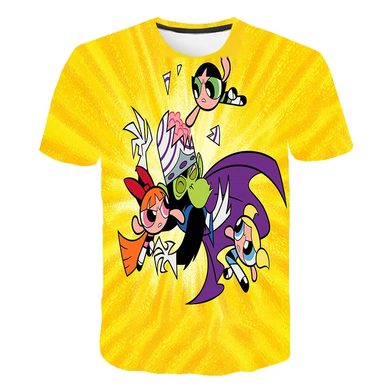 2020 Mobilne Igre Powerpuff Dekleta Harajuku Anime T-shirt Oblačila 4-14 Let Stari Otroci Srčkan Risanka T-shirt Kratek Rokav