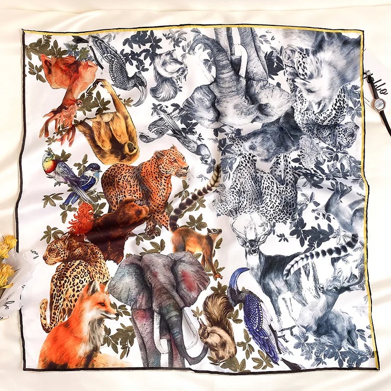 2020 Moda Elegantno blagovne Znamke Živali Leopard Cvetlični Vzorec, Svileni Šal, ki Ženski Za 90*90 Cm Kvadratni Šal Keper Zaviti za Ženske Bandanas