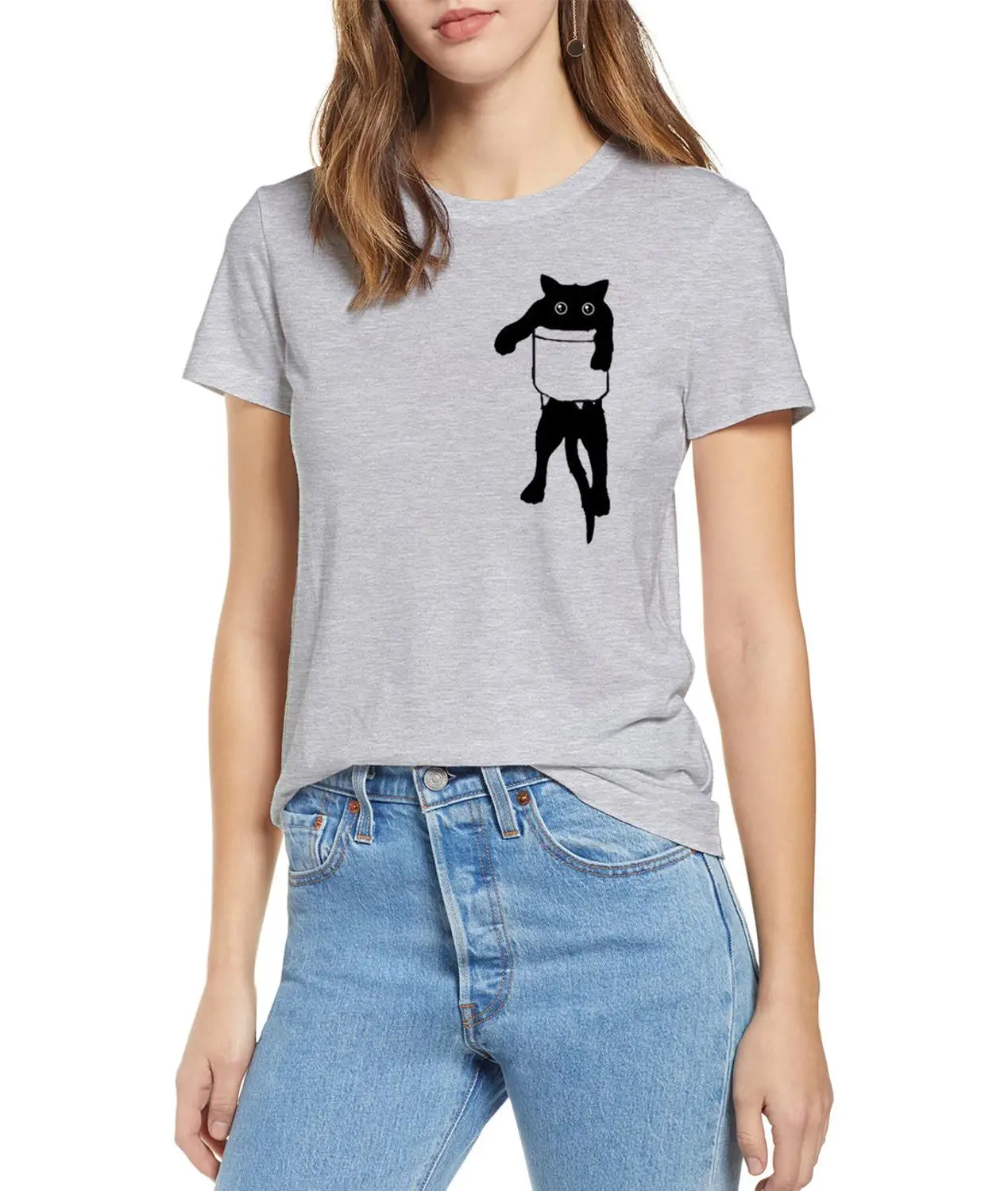 2020 moda poletje bombaž svoboden slog Žep cat natisnjeni ženske t shirt priložnostne kratek rokav o-vratu smešno mens tshirt tee