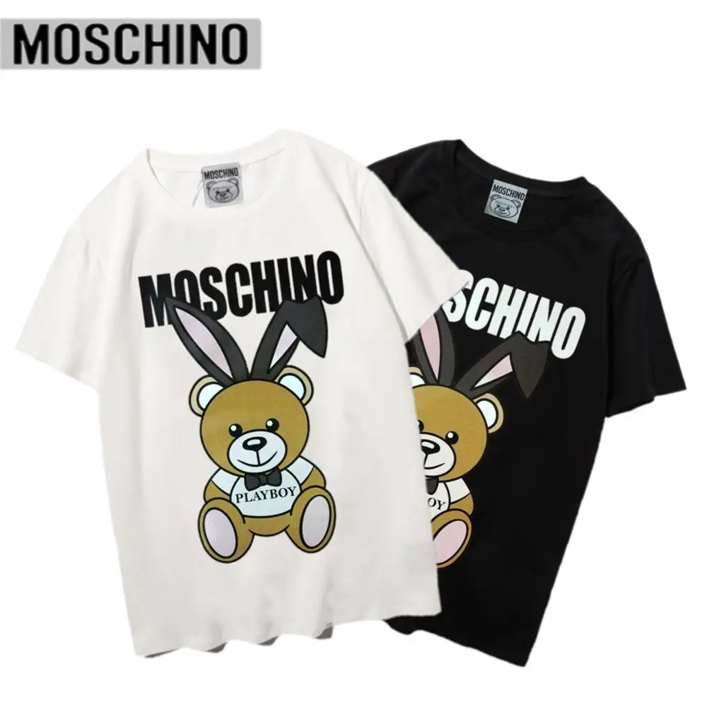 2020 Moschino T-Shirt Zajec Medveda Ženske Majice Kratek Rokav Vrhovi MOSCHINO O-Neck Majica za Ženske in Moške, Pare, Ljubitelje
