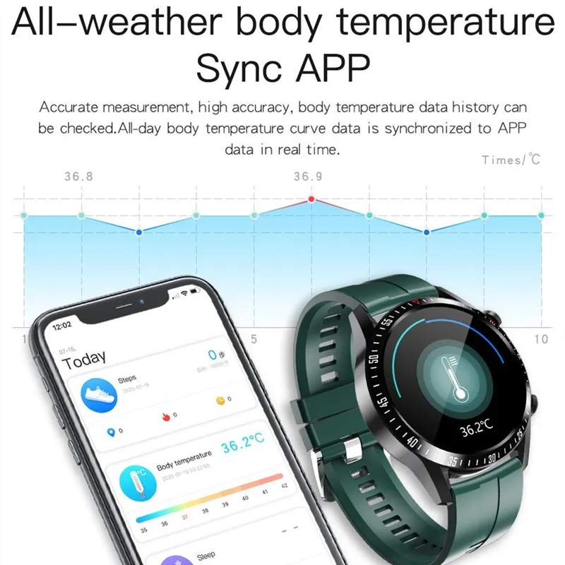 2020 Moške Pametna Zapestnica Poln na Dotik Krog Zaslon Bluetooth Klic Športna Fitnes Tracker Srčni utrip Nadzor Temperature Watch