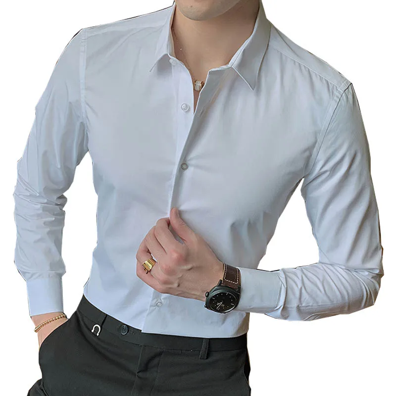 2020 Nov Modni Bombaž Long Sleeve Majica Moški Trdno Slim Fit Moški Socialne Priložnostne Poslovnih Bela Črna Obleka Rokavi Moški 6XL 7XL 8XL