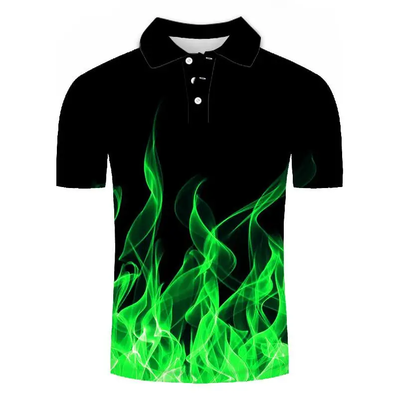 2020 nov Moški Polo Majica Moški Visoko Kakovost Fit Moda Vrhovi Zelene plamen 3d tiskanih Moške Kratke Rokav Majice polo homme