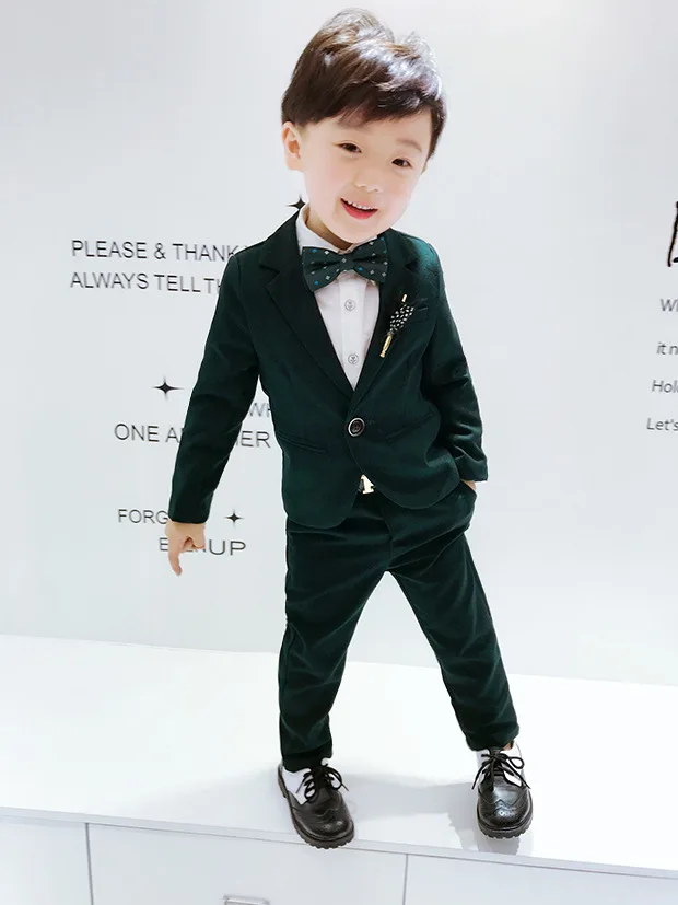 2020 NOV Otrok, Obleke 5parts Otroška oblačila, ki trgovini na eno poroko cvet fant obleko Slim otroci jopič obleko, Temno Zelena Kostum