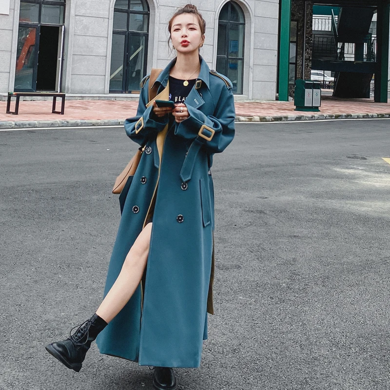 2020 Nov Prihod Žensk Moda Dvojno Zapenjanje Jarek Plašč Jeseni Korejski Debele Windbreaker Ženski Slim Obavijen Dolg Jarek