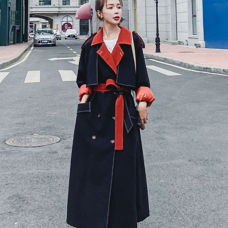 2020 Nov Prihod Žensk Moda Dvojno Zapenjanje Jarek Plašč Jeseni Korejski Debele Windbreaker Ženski Slim Obavijen Dolg Jarek