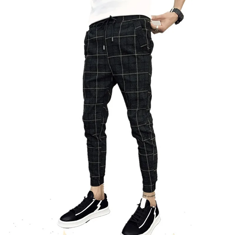 2020 Nov stil modni Moški Elastičnega pasu prosti čas joggers sweatpants/Moški Visoko-kakovostni razred čistega bombaža tesen mrežo Svinčnik hlače