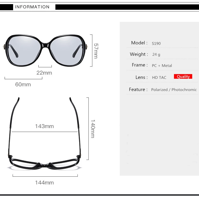 2020 Nov Ženski Polarizirana Photochromic sončna Očala ,Prevelik Žensk Brezbarvne Diamond sončna očala z TAC Objektiv S190