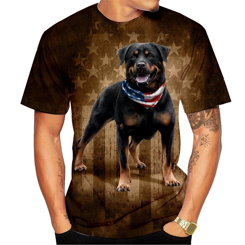 2020 Nova Zasnova Mens T Shirt Ljubek Pes Rottweiler 3D Tiskanja Smešno T-shirt Eleganten Casual Kratek Rokav Tee Moški zgornji deli oblačil